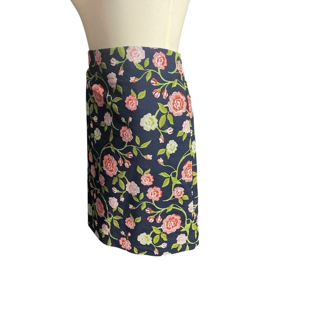Ann Taylor Navy Blue Floral Pencil Skirt Womens 8 Tailored Officecore Preppy - Picture 2 of 7